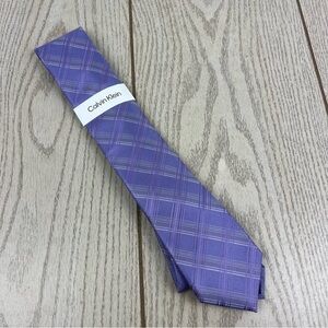 500 - Calvin Klein Tie Purple Window Pane CK Silk Blend MSRP $69.50